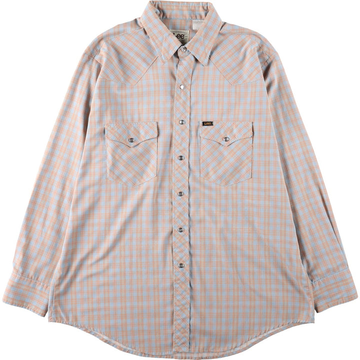 Lee Check Pattern Long-Sleeve Western Shirt, Made in USA, Men's Size XL (approx.) unclear Blue type light blue Vintage Second Hand