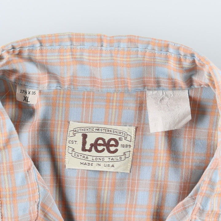 Lee Check Pattern Long-Sleeve Western Shirt, Made in USA, Men's Size XL (approx.) unclear Blue type light blue Vintage Second Hand