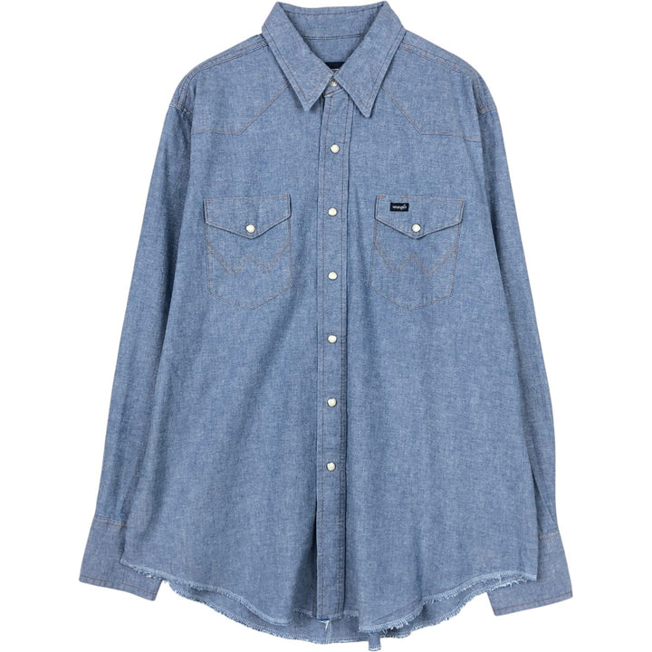 Wrangler Long Sleeve Denim Western Shirt, Men's Size L cotton blue type Vintage Second Hand