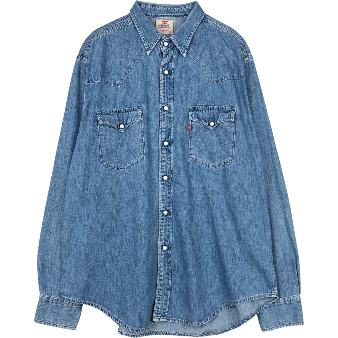 Levi's Long-Sleeve Denim Western Shirt, Men's Size XL (approx.) cotton blue type Vintage Second Hand