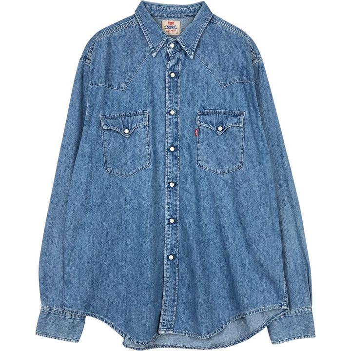 Levi's Long-Sleeve Denim Western Shirt, Men's Size XL (approx.) cotton blue type Vintage Second Hand