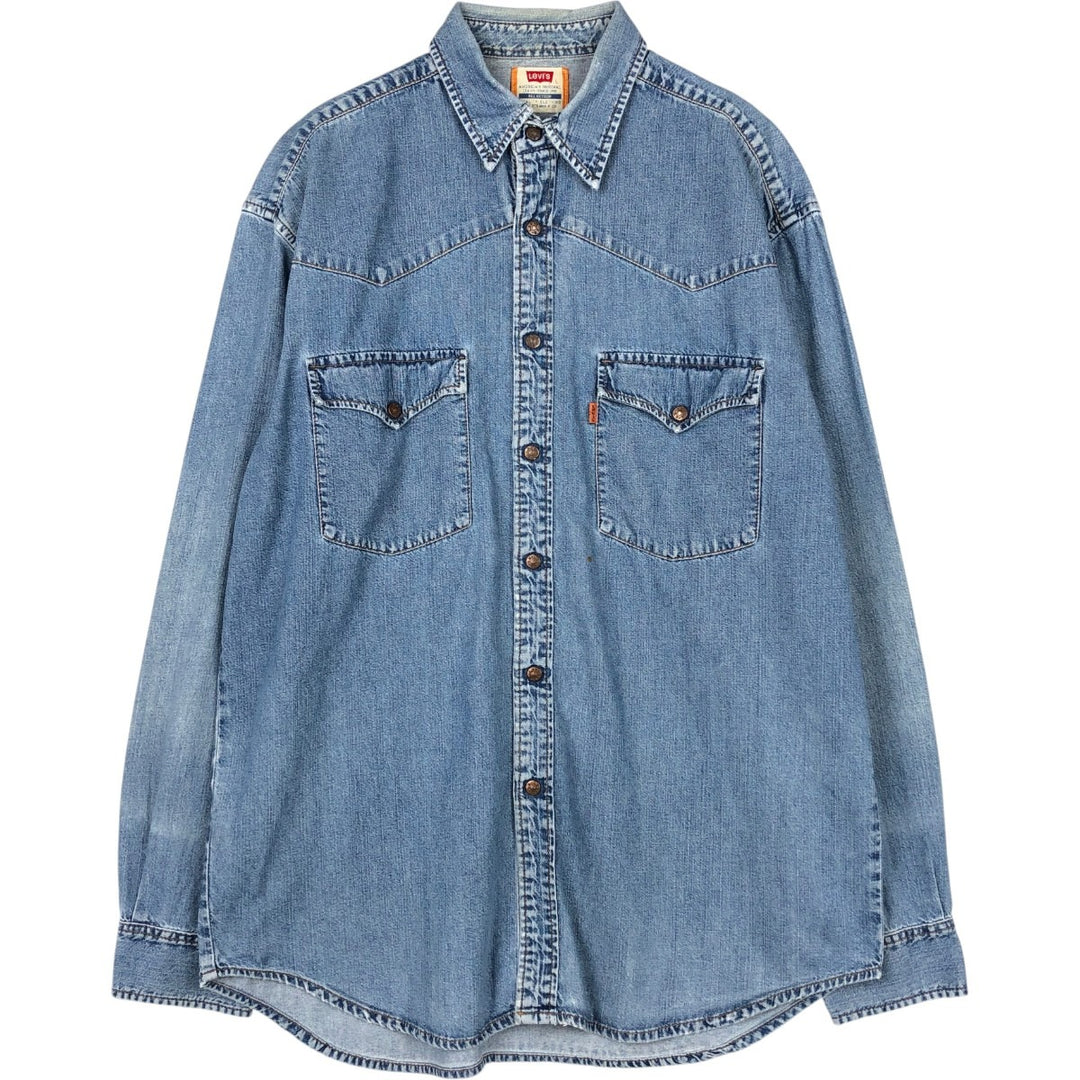 Levi's Long-Sleeve Denim Western Shirt, Men's Size L (approx.) cotton blue type Vintage Second Hand