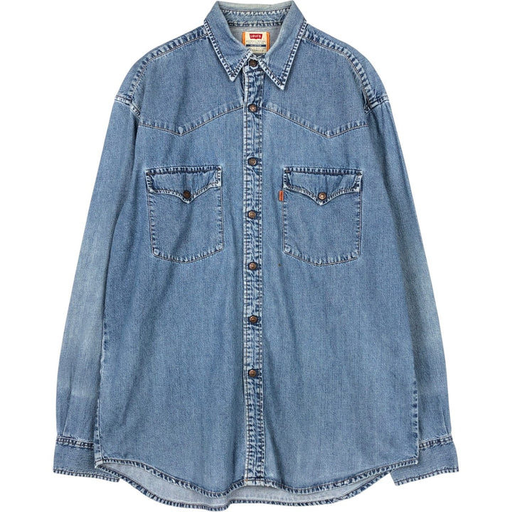 Levi's Long-Sleeve Denim Western Shirt, Men's Size L (approx.) cotton blue type Vintage Second Hand
