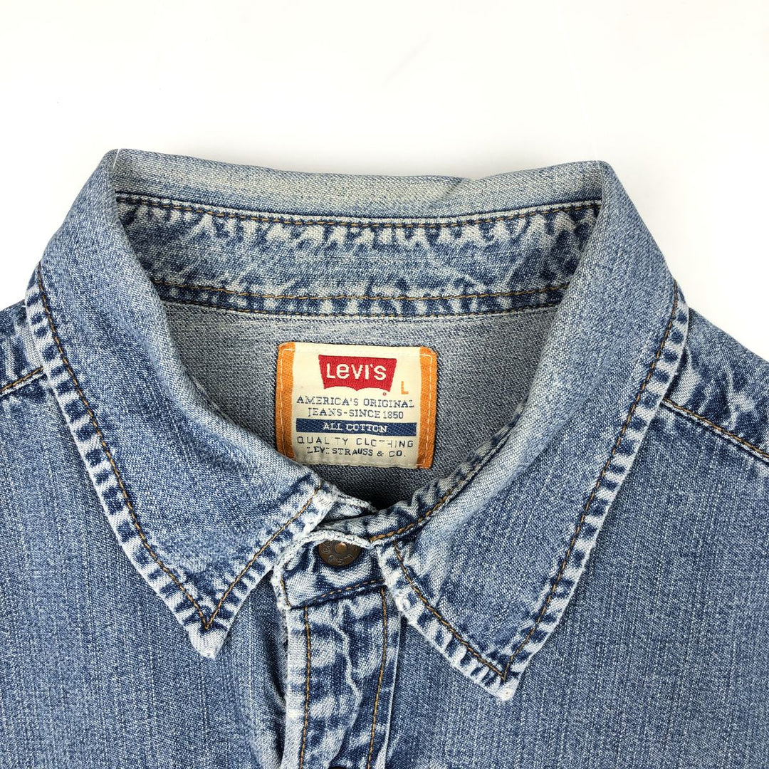 Levi's Long-Sleeve Denim Western Shirt, Men's Size L (approx.) cotton blue type Vintage Second Hand