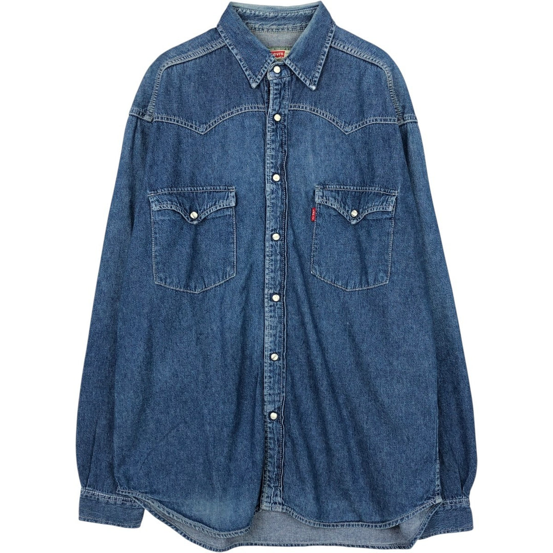 Levi's Long-Sleeve Denim Western Shirt, Men's Size L (approx.) unclear blue type Vintage Second Hand