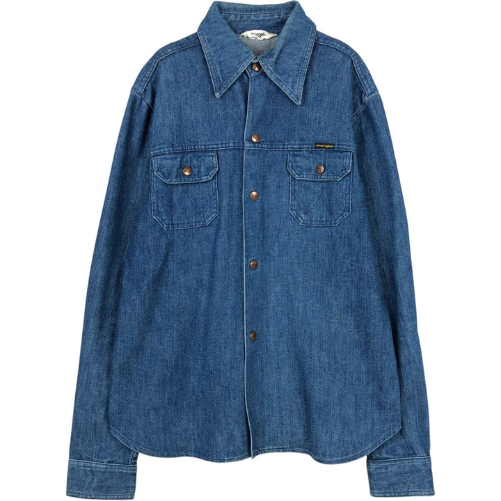 Wrangler long-sleeved denim shirt, made in France, men's size L (approx.) unclear blue type Vintage Second Hand