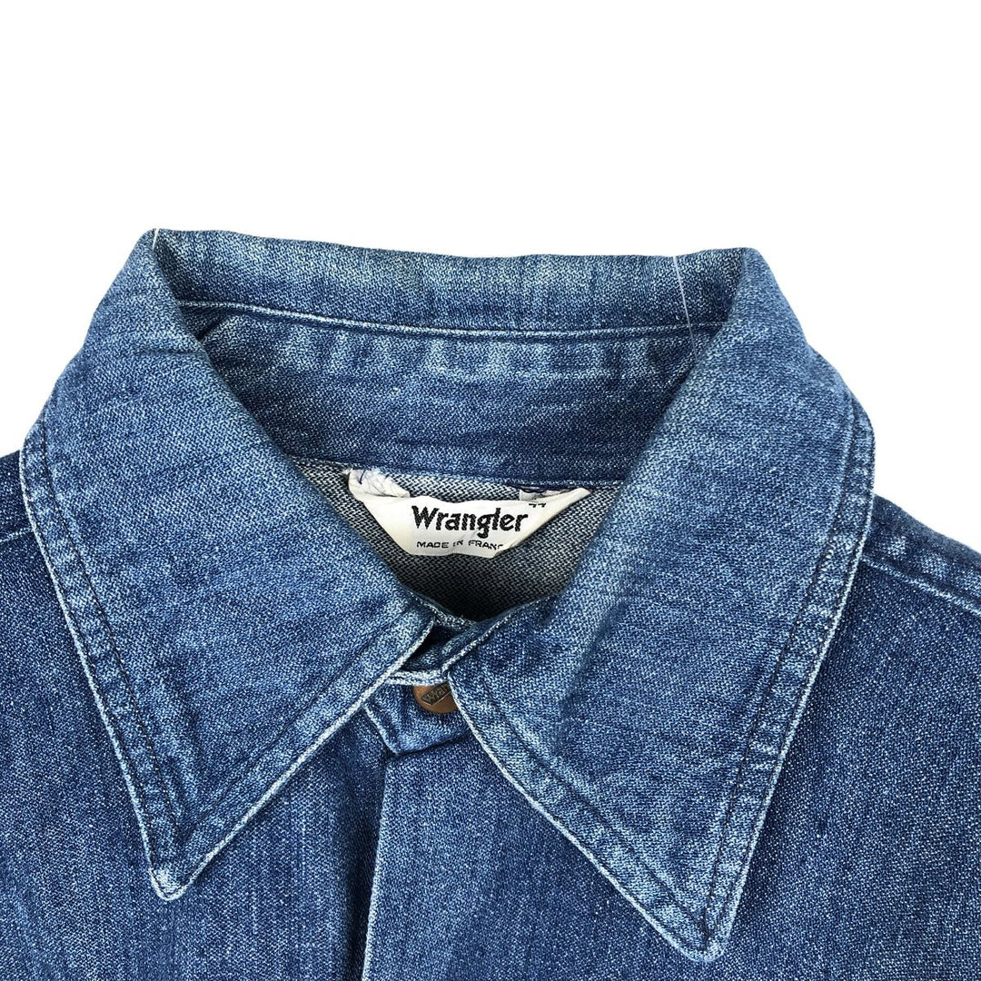 Wrangler long-sleeved denim shirt, made in France, men's size L (approx.) unclear blue type Vintage Second Hand