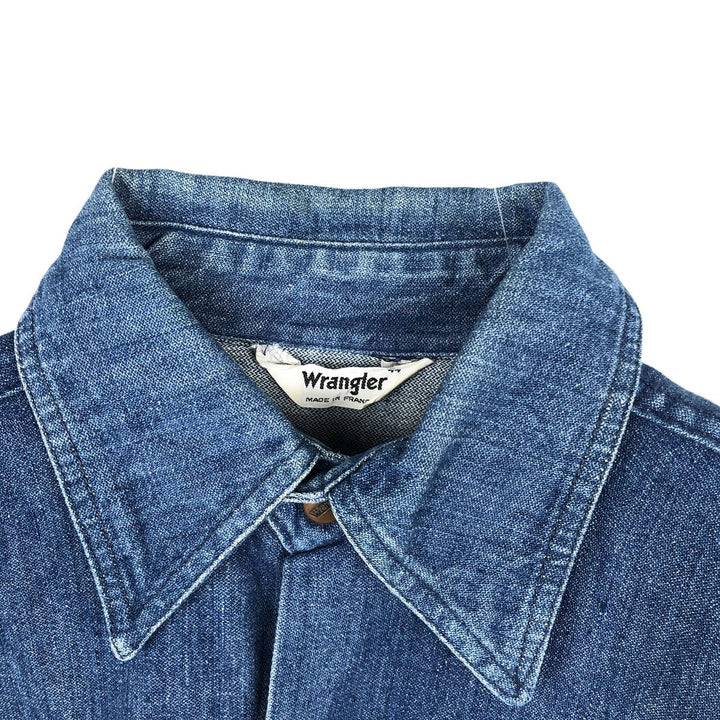 Wrangler long-sleeved denim shirt, made in France, men's size L (approx.) unclear blue type Vintage Second Hand