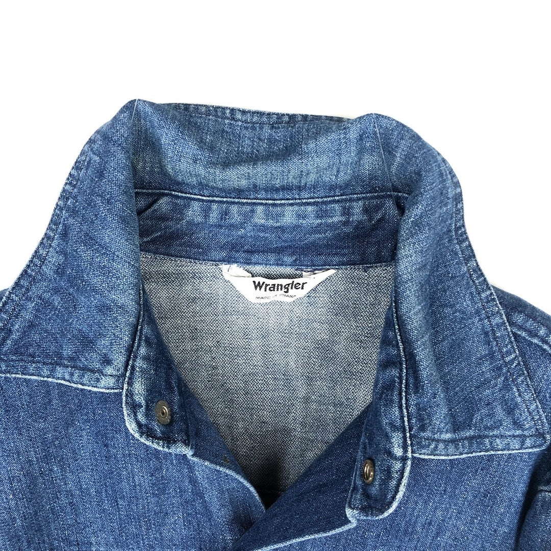 Wrangler long-sleeved denim shirt, made in France, men's size L (approx.) unclear blue type Vintage Second Hand