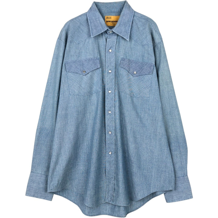 Sears ROUGHSHOD Long-Sleeve Denim Western Shirt, Men's Size L (approx.) unclear Blue type light blue Vintage Second Hand