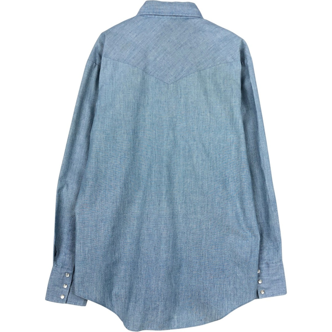 Sears ROUGHSHOD Long-Sleeve Denim Western Shirt, Men's Size L (approx.) unclear Blue type light blue Vintage Second Hand