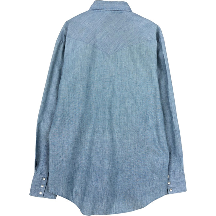 Sears ROUGHSHOD Long-Sleeve Denim Western Shirt, Men's Size L (approx.) unclear Blue type light blue Vintage Second Hand