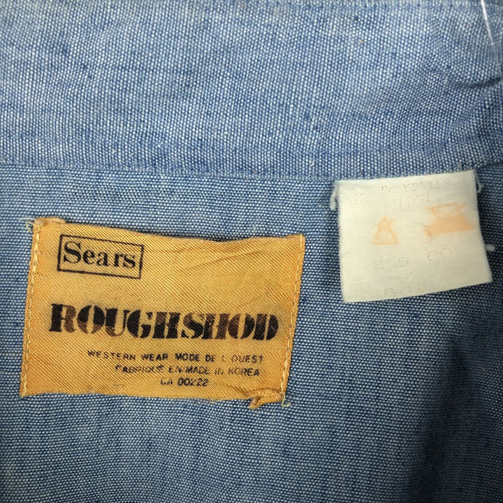 Sears ROUGHSHOD Long-Sleeve Denim Western Shirt, Men's Size L (approx.) unclear Blue type light blue Vintage Second Hand