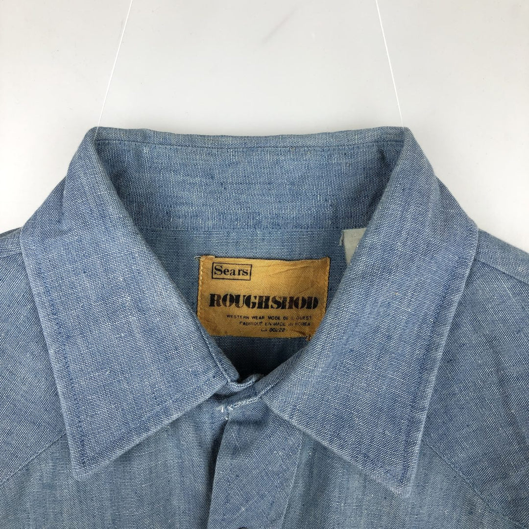 Sears ROUGHSHOD Long-Sleeve Denim Western Shirt, Men's Size L (approx.) unclear Blue type light blue Vintage Second Hand