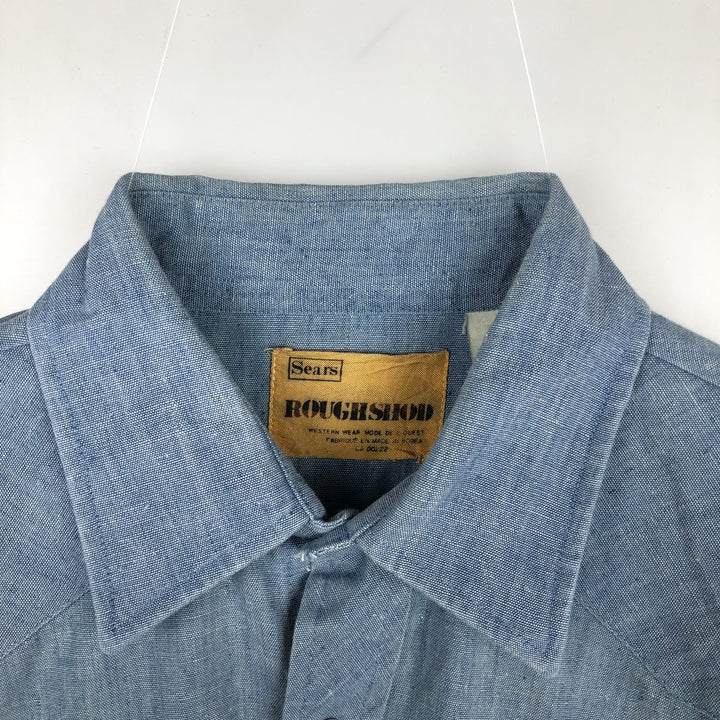 Sears ROUGHSHOD Long-Sleeve Denim Western Shirt, Men's Size L (approx.) unclear Blue type light blue Vintage Second Hand