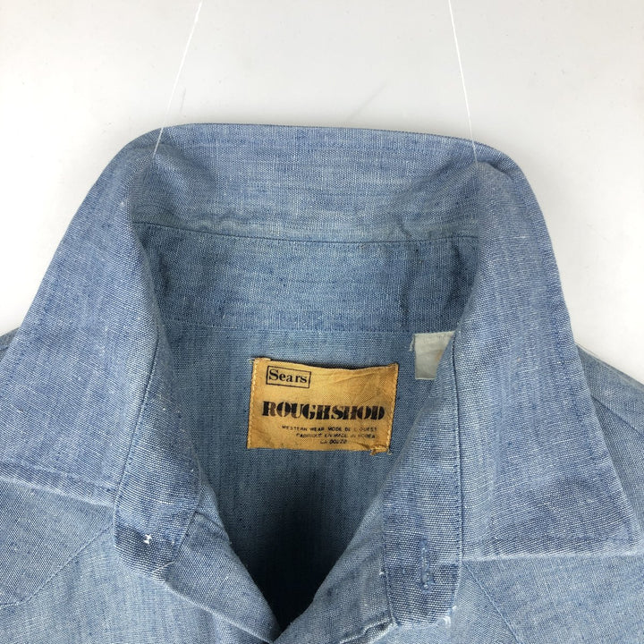 Sears ROUGHSHOD Long-Sleeve Denim Western Shirt, Men's Size L (approx.) unclear Blue type light blue Vintage Second Hand