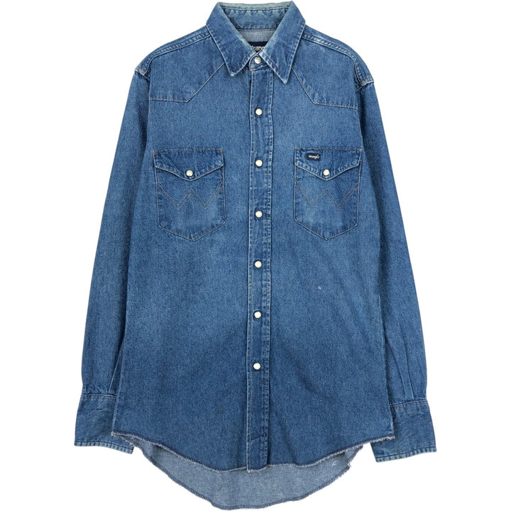 Wrangler Long Sleeve Denim Western Shirt, Men's Size Medium unclear blue type Vintage Second Hand
