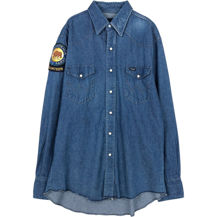 Wrangler Long Sleeve Denim Western Shirt, Men's Size L unclear blue type Vintage Second Hand