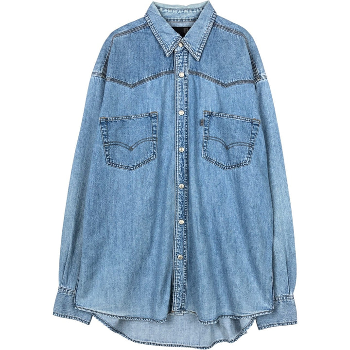 Levi's Silver Tab Long-Sleeve Denim Western Shirt, Men's Size XL (approx.) unclear Blue type light blue Vintage Second Hand
