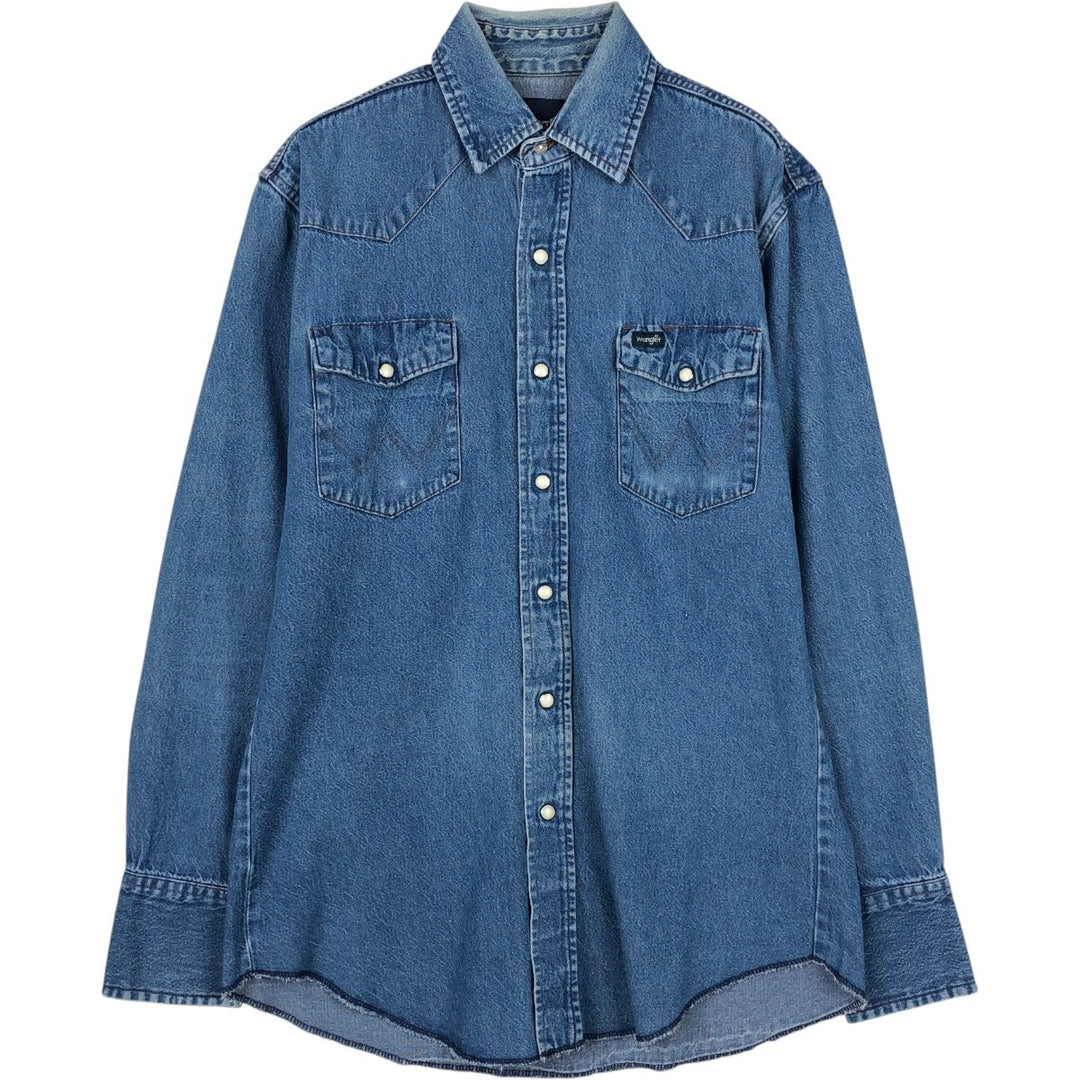 Wrangler Long Sleeve Denim Western Shirt, Men's Size Medium cotton blue type Vintage Second Hand