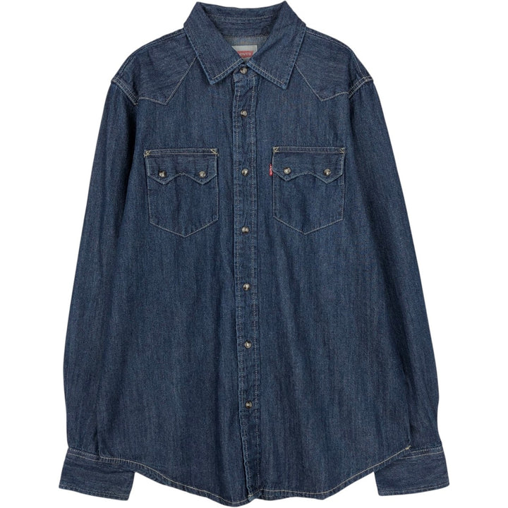 Levi's Long-Sleeve Denim Western Shirt, Men's Size M (approx.) cotton navy blue type Vintage Second Hand