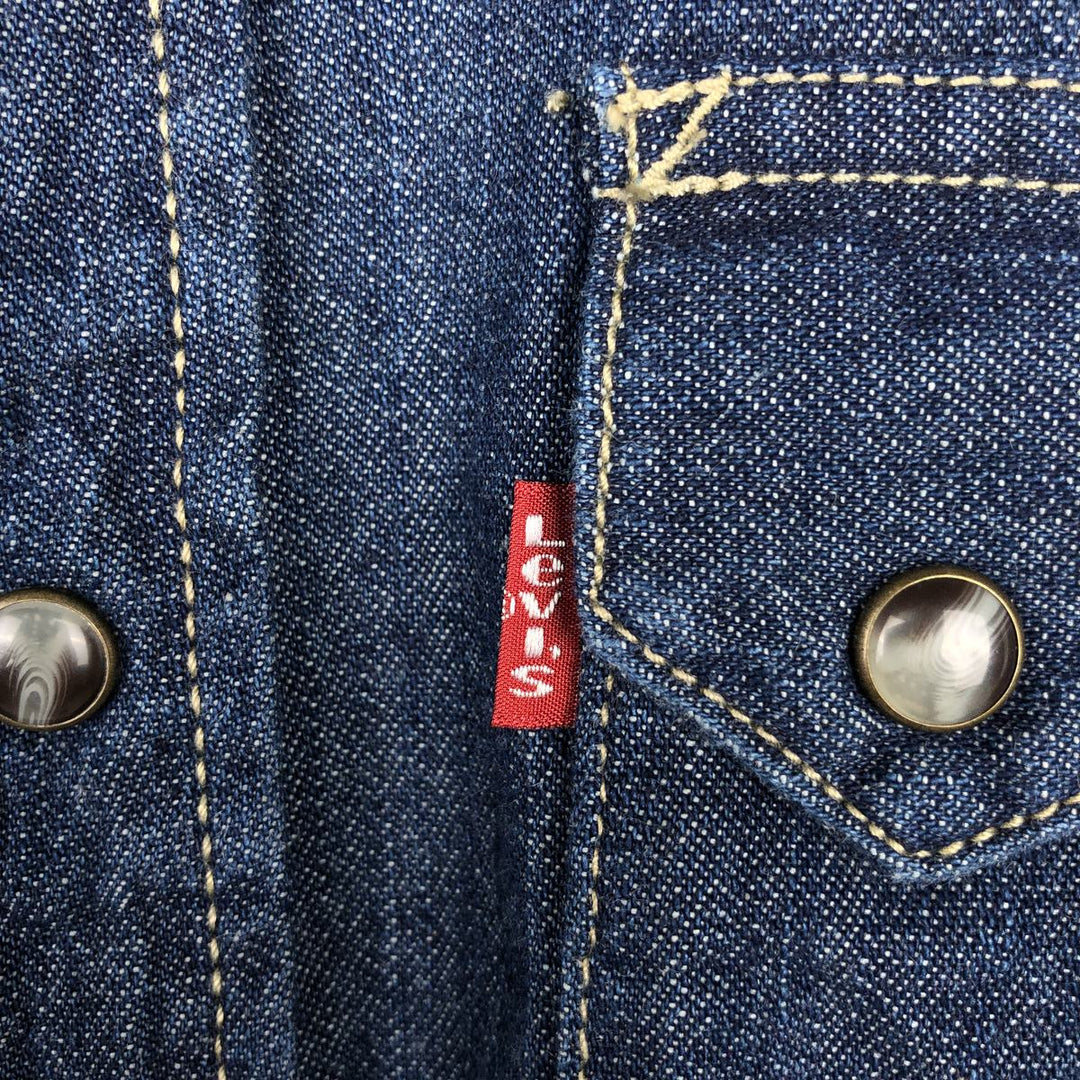 Levi's Long-Sleeve Denim Western Shirt, Men's Size M (approx.) cotton navy blue type Vintage Second Hand