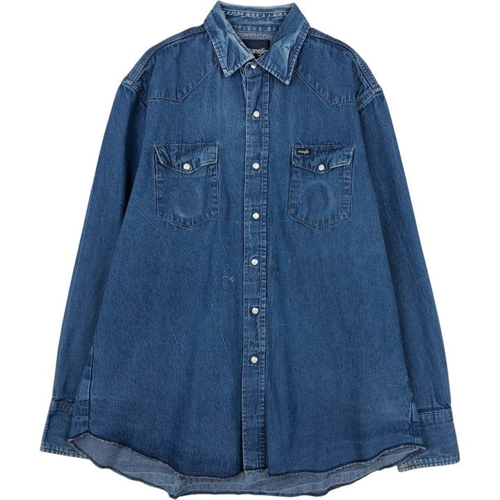 Wrangler Long Sleeve Denim Western Shirt, Men's XL cotton blue type Vintage Second Hand