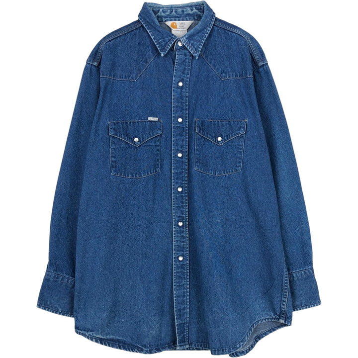 Carhartt Long-Sleeve Denim Western Shirt, Men's Size M (approx.) unclear blue type Vintage Second Hand