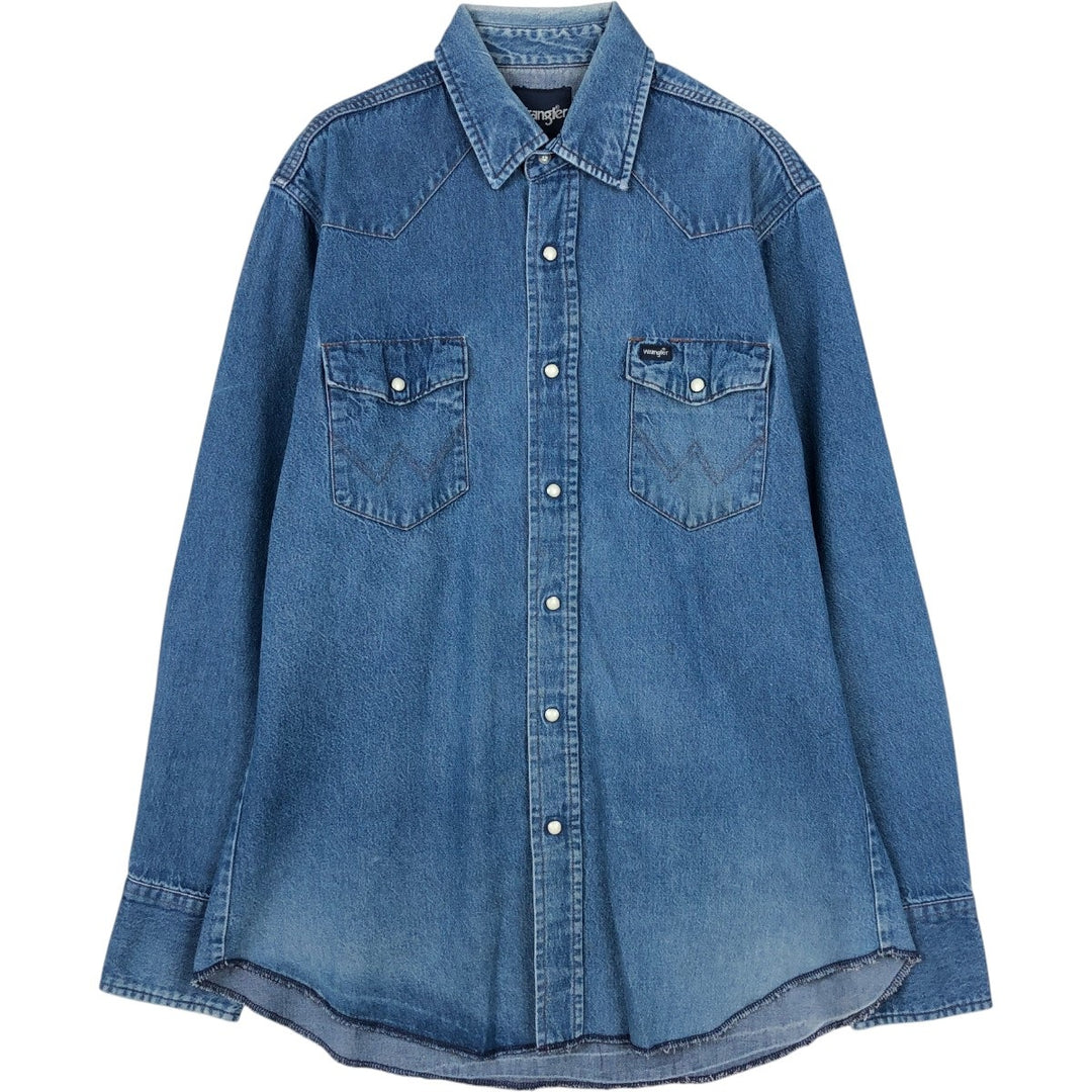 Wrangler Long Sleeve Denim Western Shirt, Men's Size L unclear blue type Vintage Second Hand
