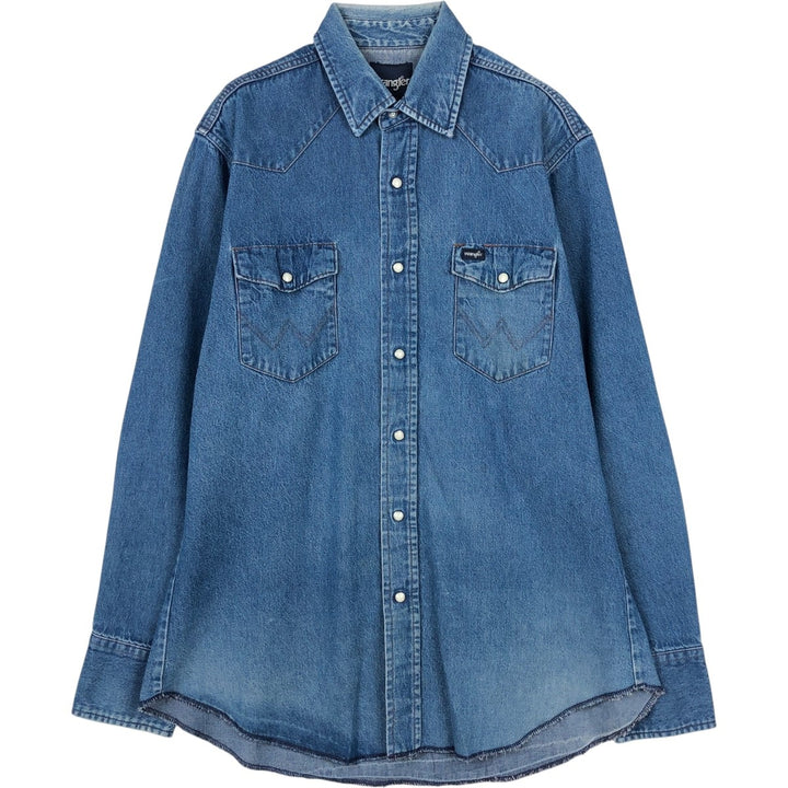 Wrangler Long Sleeve Denim Western Shirt, Men's Size L unclear blue type Vintage Second Hand