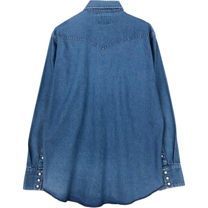 Wrangler Long Sleeve Denim Western Shirt, Men's Size L unclear blue type Vintage Second Hand