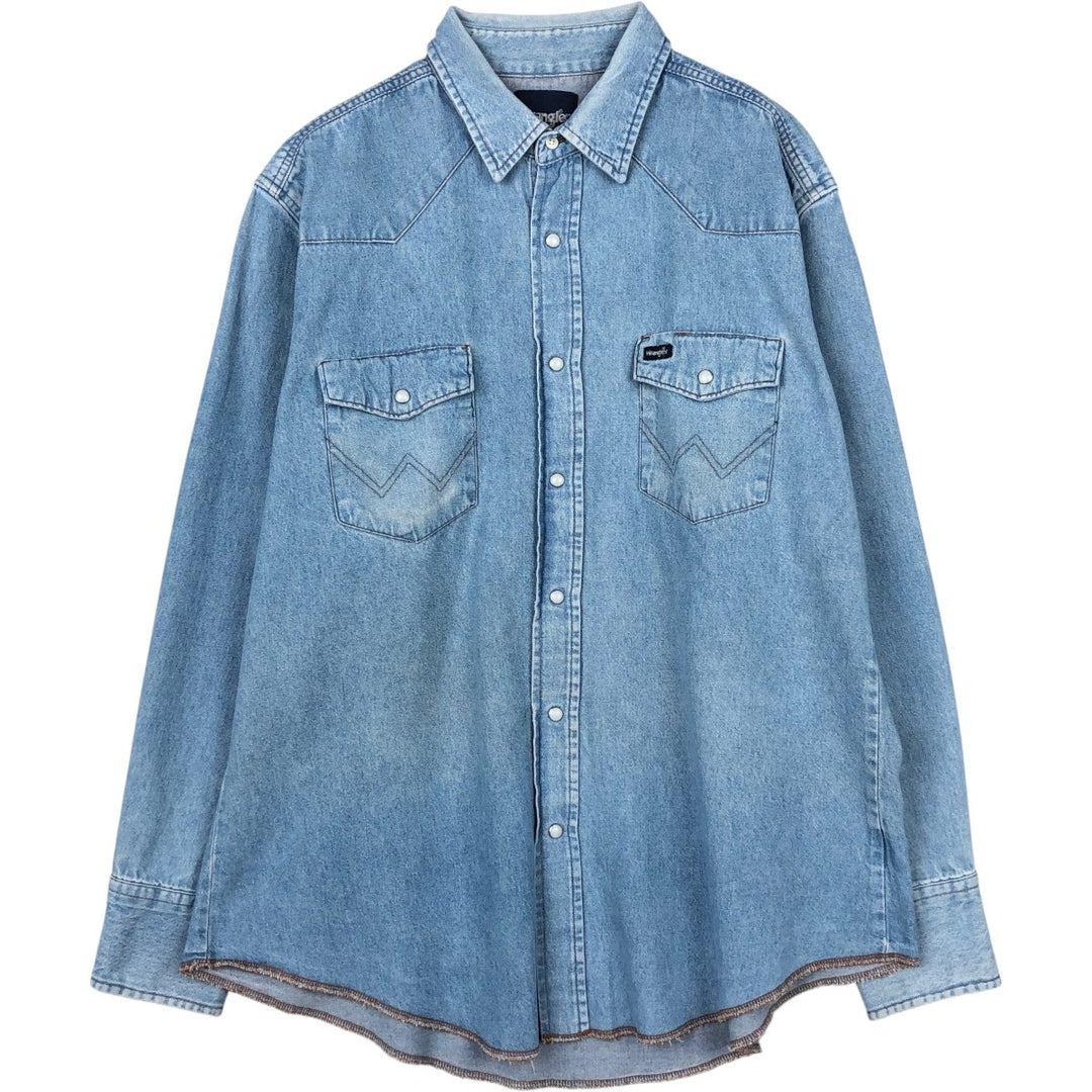 Wrangler Long Sleeve Denim Western Shirt, Men's XL cotton Blue type light blue Vintage Second Hand