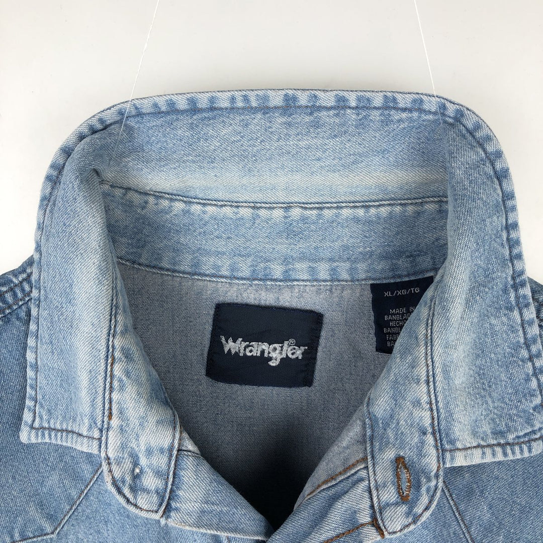 Wrangler Long Sleeve Denim Western Shirt, Men's XL cotton Blue type light blue Vintage Second Hand