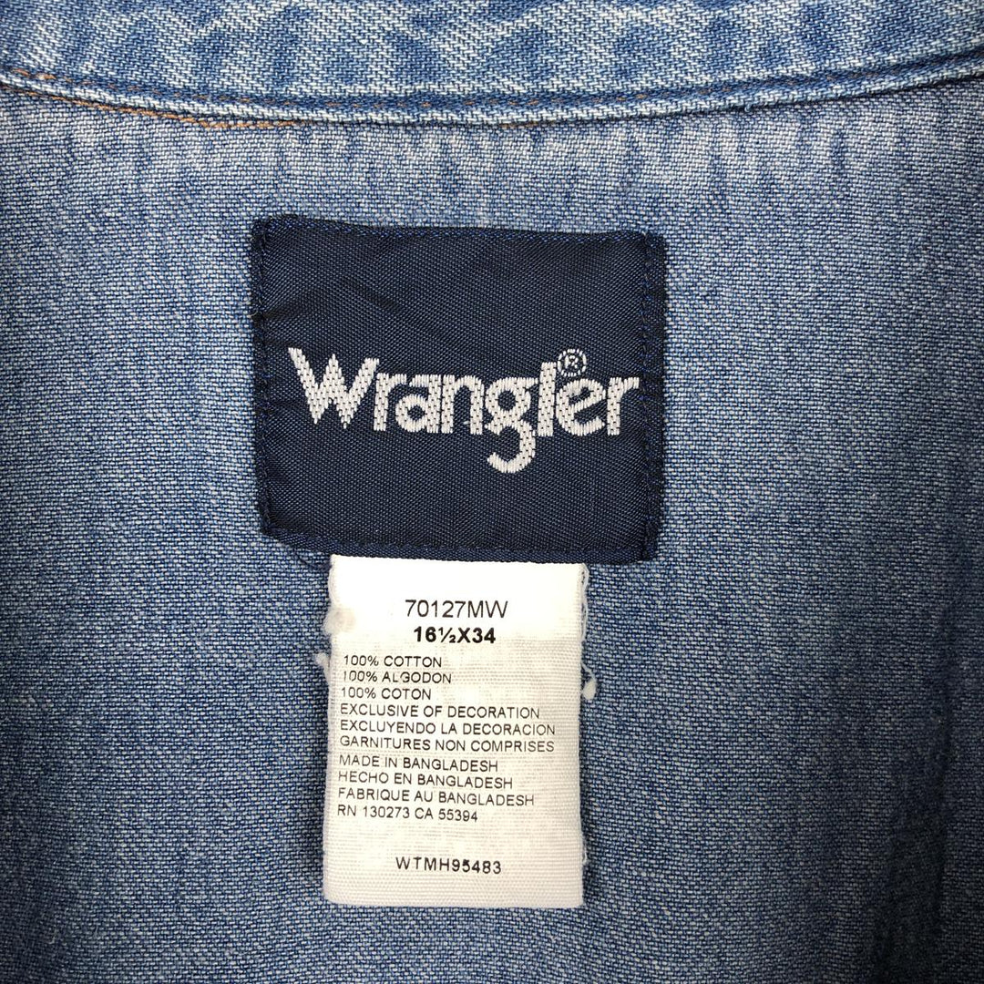 Wrangler Long Sleeve Denim Western Shirt, Men's Size L cotton blue type Vintage Second Hand