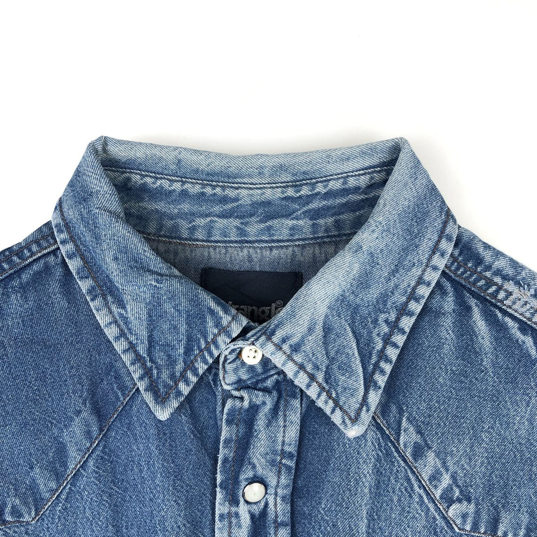 Wrangler Long Sleeve Denim Western Shirt, Men's Size L cotton blue type Vintage Second Hand