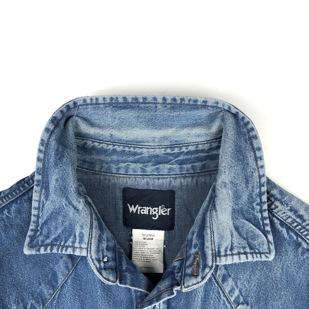 Wrangler Long Sleeve Denim Western Shirt, Men's Size L cotton blue type Vintage Second Hand