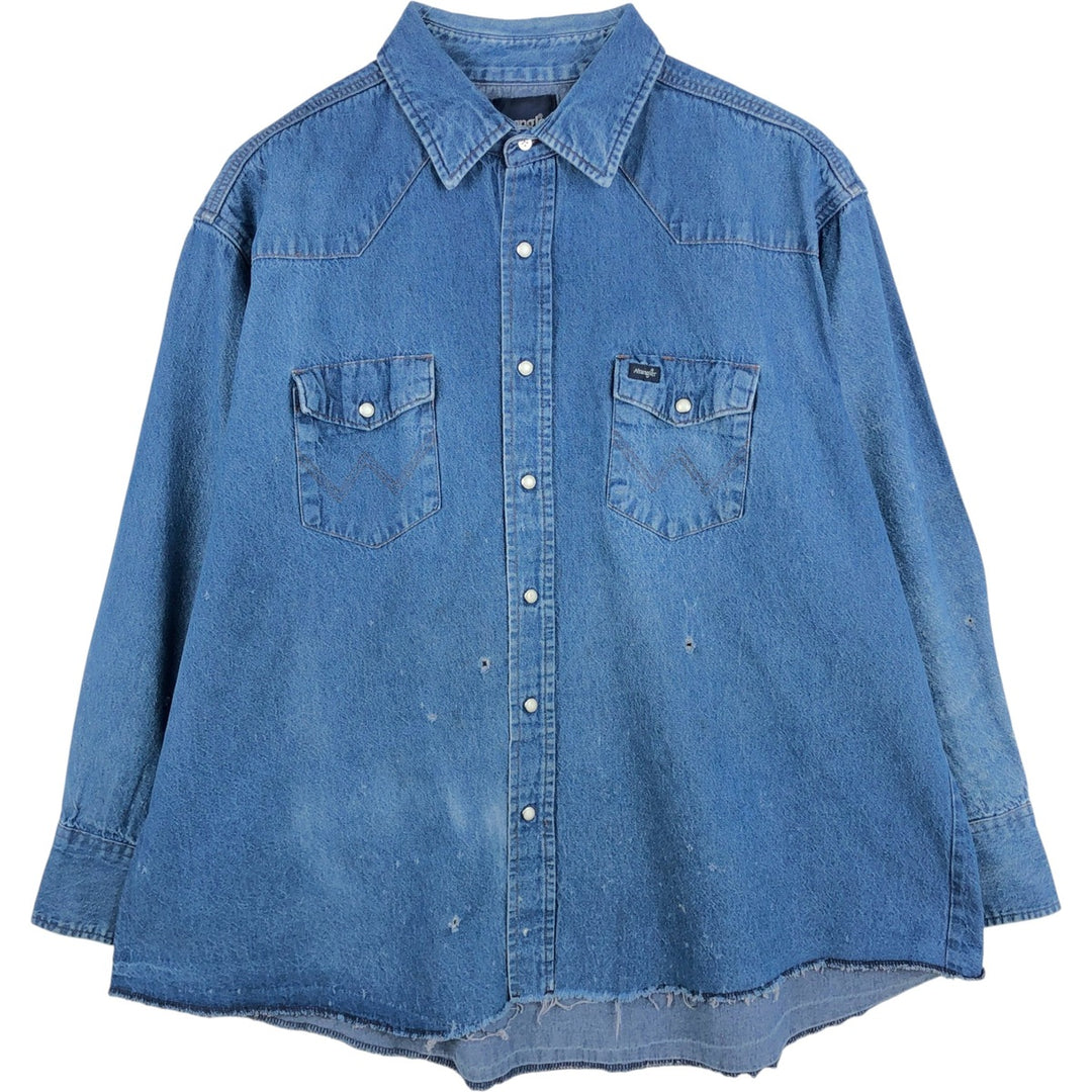 Vintage 90'S Wrangler Long Sleeve Denim Western Shirt, Men's Size XL cotton navy blue type Vintage Second Hand
