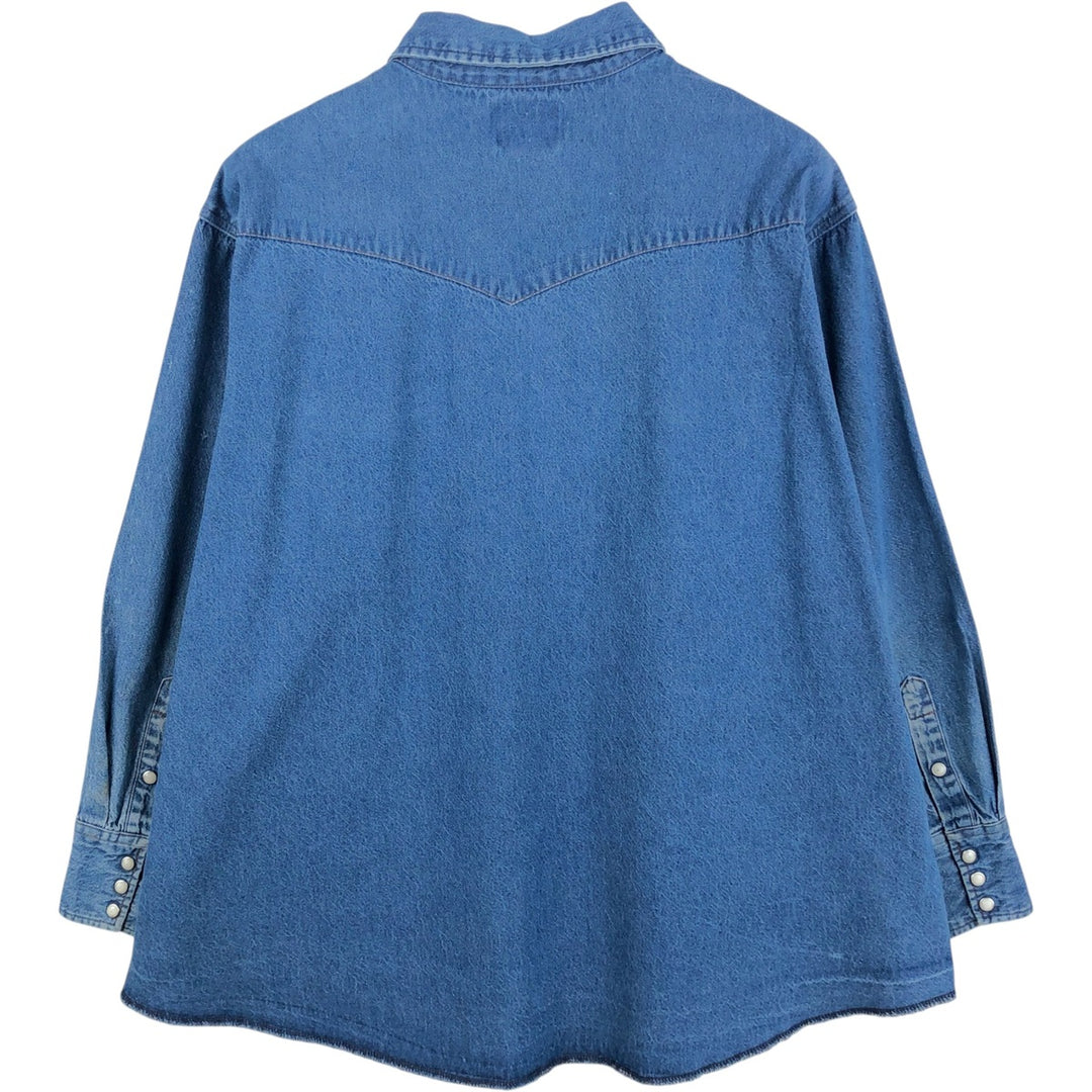 Vintage 90'S Wrangler Long Sleeve Denim Western Shirt, Men's Size XL cotton navy blue type Vintage Second Hand