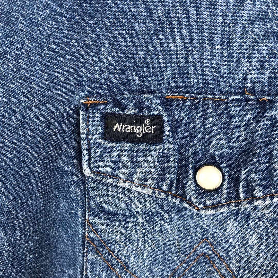 Vintage 90'S Wrangler Long Sleeve Denim Western Shirt, Men's Size XL cotton navy blue type Vintage Second Hand