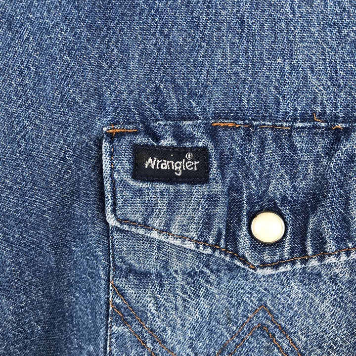 Vintage 90'S Wrangler Long Sleeve Denim Western Shirt, Men's Size XL cotton navy blue type Vintage Second Hand