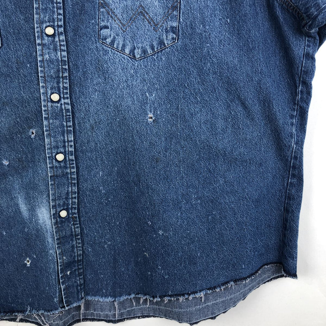 Vintage 90'S Wrangler Long Sleeve Denim Western Shirt, Men's Size XL cotton navy blue type Vintage Second Hand