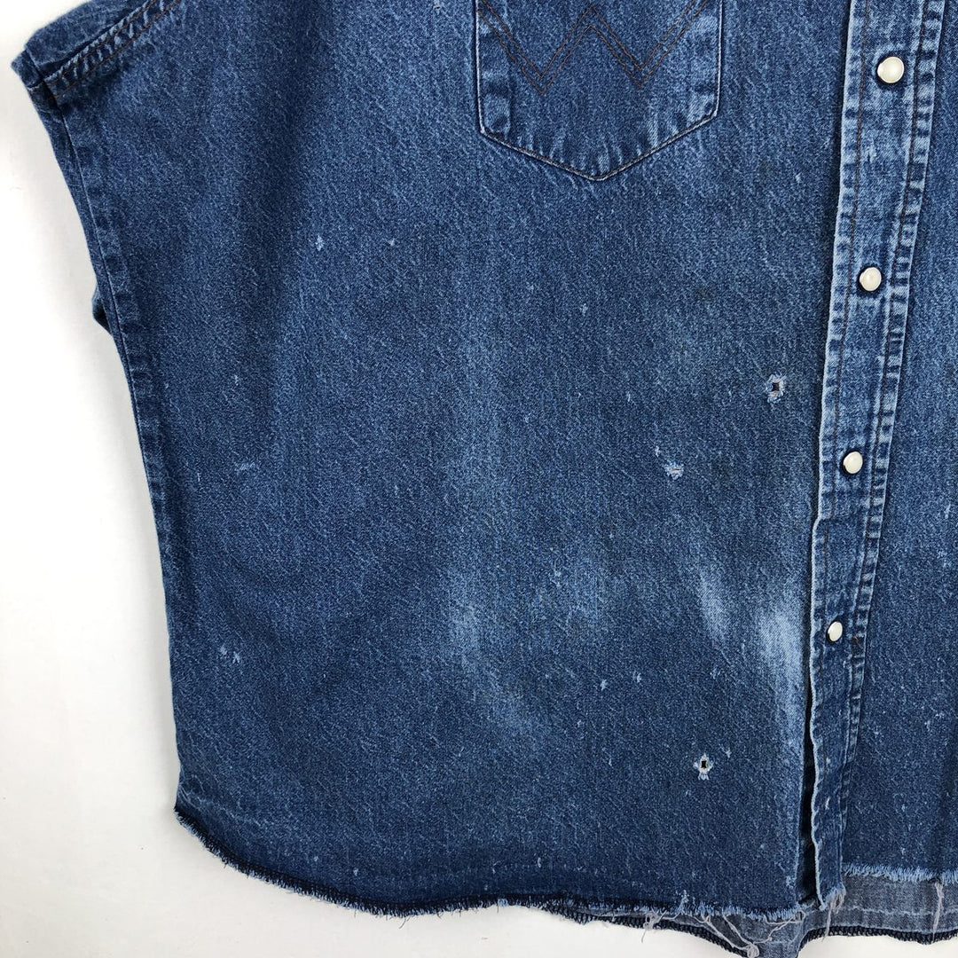 Vintage 90'S Wrangler Long Sleeve Denim Western Shirt, Men's Size XL cotton navy blue type Vintage Second Hand
