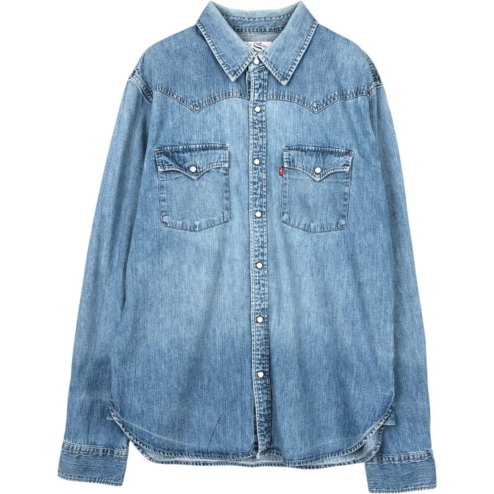 Levi's Long-Sleeve Denim Western Shirt, Men's Size L (approx.) cotton blue type Vintage Second Hand