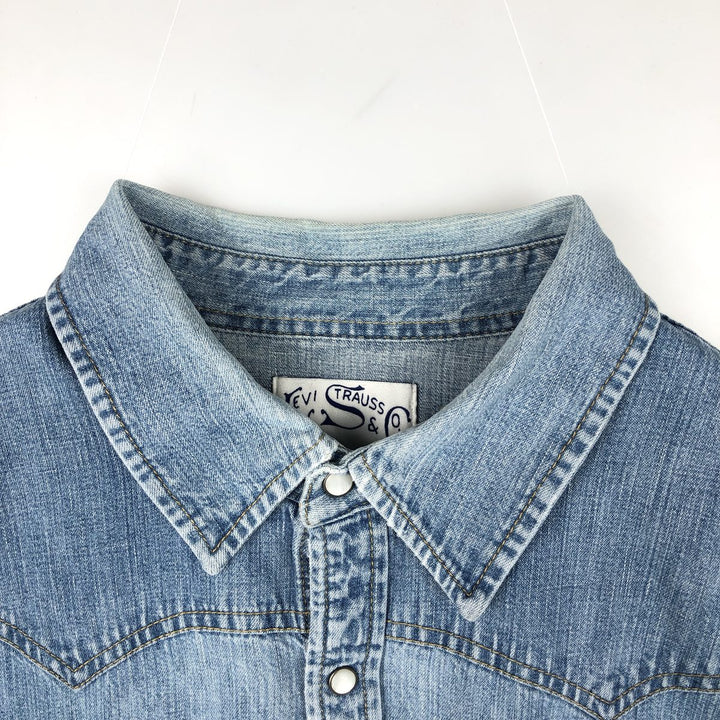 Levi's Long-Sleeve Denim Western Shirt, Men's Size L (approx.) cotton blue type Vintage Second Hand