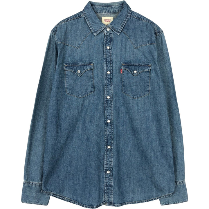 Levi's Long-Sleeve Denim Western Shirt, Men's Size M (approx.) cotton blue type Vintage Second Hand