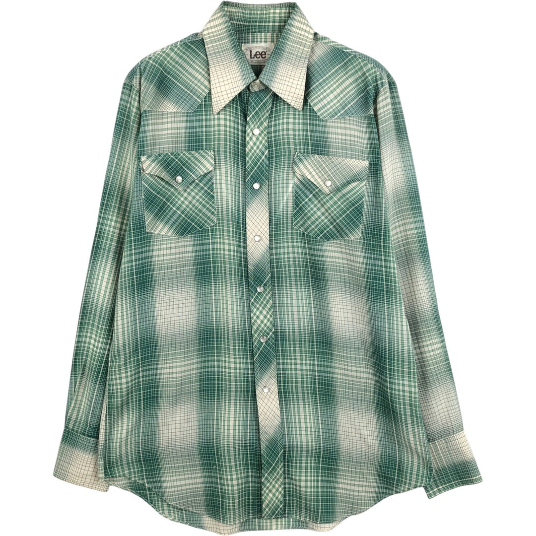 80'S Lee Check Pattern Long-Sleeve Western Shirt, Men's Size XL (approx.) unclear green type Vintage Second Hand