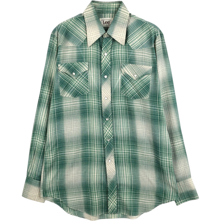 80'S Lee Check Pattern Long-Sleeve Western Shirt, Men's Size XL (approx.) unclear green type Vintage Second Hand