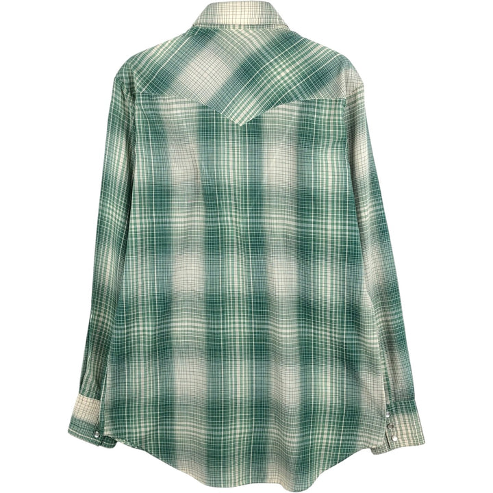 80'S Lee Check Pattern Long-Sleeve Western Shirt, Men's Size XL (approx.) unclear green type Vintage Second Hand