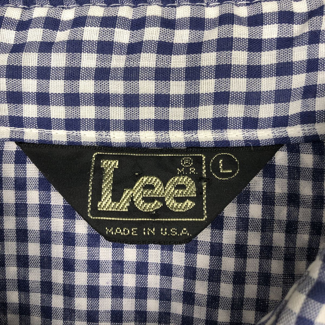 Lee Gingham Check Long-Sleeve Western Shirt, Made in USA, Men's Size L (approx.) unclear blue type Vintage Second Hand