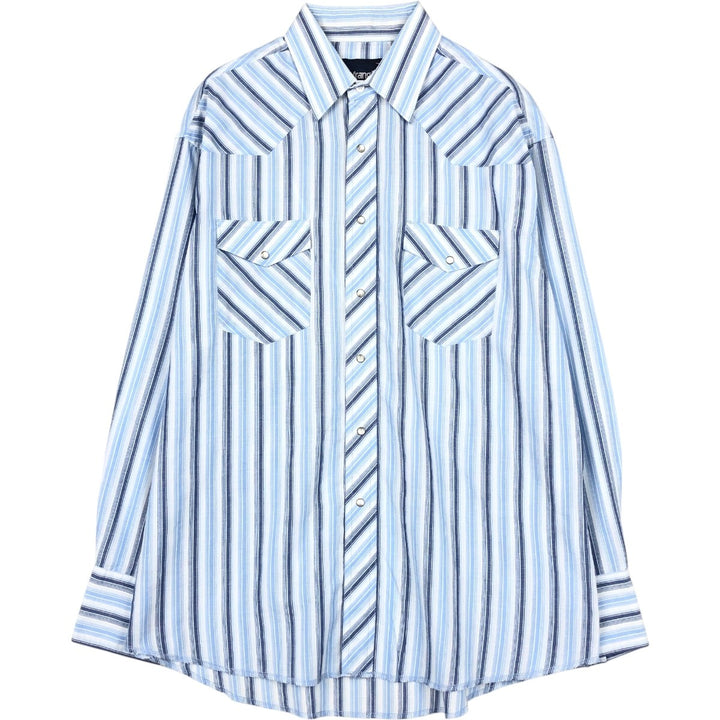 Wrangler Stripe Pattern Long-Sleeve Western Shirt, Men's Size XL (approx.) unclear Blue type light blue Vintage Second Hand